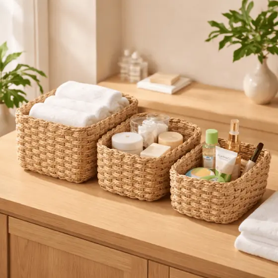 3 Cestos Conjunto Organizador Rústico Em Corda Natural Boho