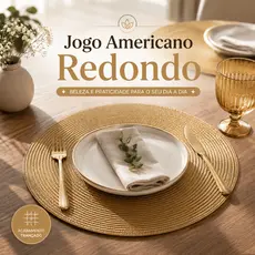 Jogo Americano Redondo Kit 6 Lugares Souplast Lavável Mesa Posta Cozinha Premium Dourado