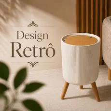 Lixeira Retrô 8L Tampa Click Banheiro Cozinha Escritório Resistente Pé Madeira Moderna