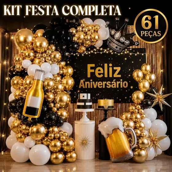 Kit Decoração de Aniversário - Festa completa - 61 PEÇAS com balões,painel,cortina.