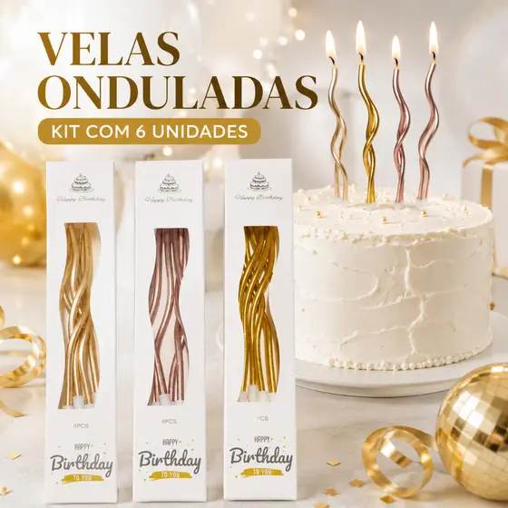 Velas Onduladas Metalizadas ( kit 6 Unidades)