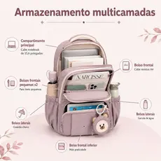 Mochila Feminina Rosa Grande Capacidade Notebook 15.6 Impermeável Multiuso Escolar Faculdade Viagem Resistente
