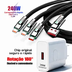 Cabo Carregador 3 em 1 Multifuncional Alta Qualidade Turbo Rápido Resistente Compatível com Diversos Dispositivos