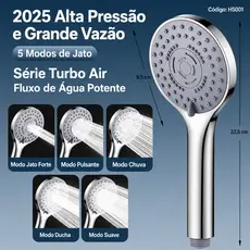 Ducha Manual 5 Modos para Banheiro Mangueira Flexível Suporte de Parede