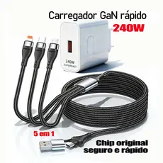 Cabo 5 em 1 Carregamento Rápido, 3 Opções: Apenas Cabo/Fonte/Combo | Para iPhone,Samsung,Xiaomi,Motorola