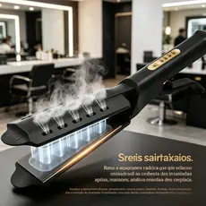 Chapinha Alisadora Profissional para Salão 2 em 1 com Vapor, Cabelo Úmido, Placas Cerâmicas, 4 Temperaturas