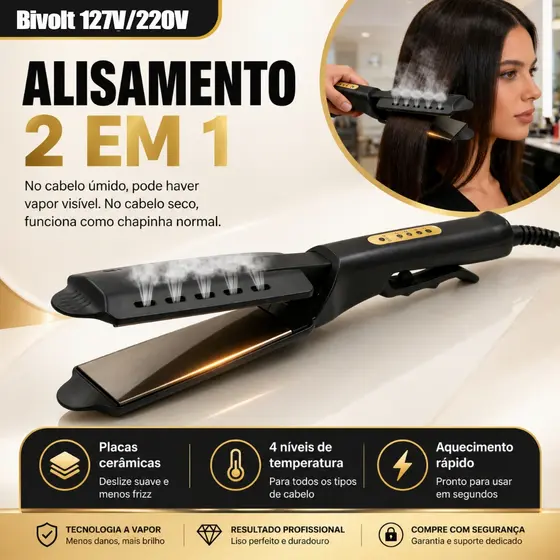 Chapinha Alisadora Profissional Cerâmica 4 Níveis de Temperatura Anti Frizz Cabelo Liso Perfeito127V/220V