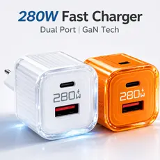 Carregador Turbo USB-C + USB-A, Carga Rápida GaN, Compatível iPhone e Android