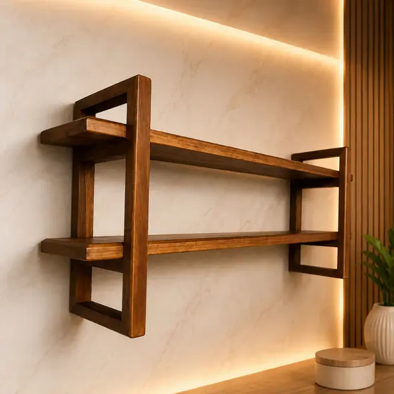 Prateleira Decorativa Premium Madeira Maciça Estilo Industrial Moderna Suspensa Rústica para Sala Cozinha Banheiro