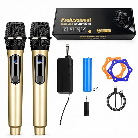 Kits 2 Microfone Sem Fio Duplo Profissional UHF Som Limpo para Karaoke Eventos Igreja
