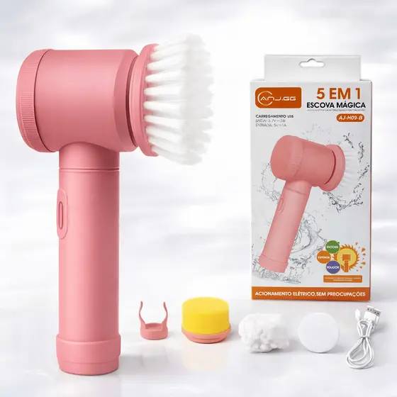 Escova Elétrica de Limpeza 5 em 1 Recarregável USB Escova Multifuncional para Cozinha Banheiro