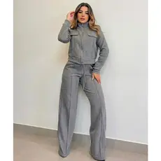 Conjunto Feminino Moletinho Premium – Jaqueta Bomber + Calça Wide Leg