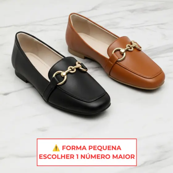 Kit 2x Sapatilha Feminina Mocassim Bico Quadrado com Fivela Dourada - Confortavel Elegante Casual