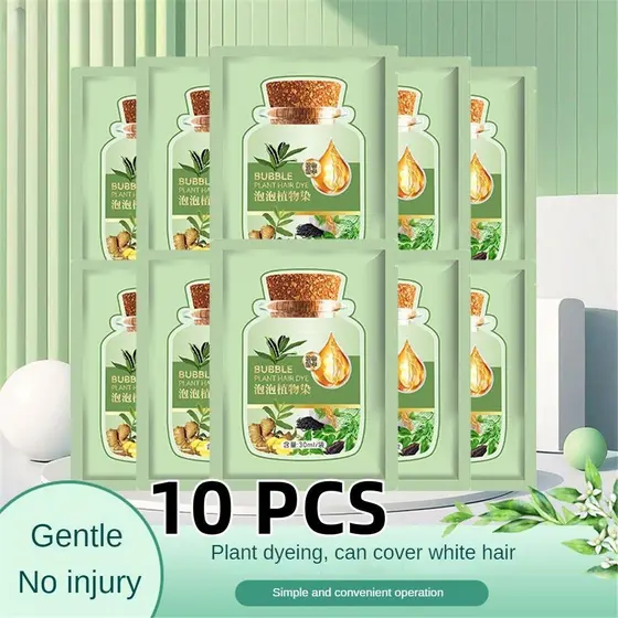Pacote Com 10 Unidades De Shampoo Para Tintura De Cabelo , Ervas Naturais Puras , Cobertura De Espuma , Branco
