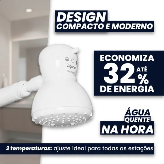 Chuveiro Elétrico Ducha SS Zagonel 3 Temperaturas 4400W 110v Ou 220v 5700W - Água Quente