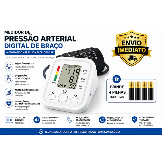 Aparelho De Pressão Digital De Braço Automático LCD Medição Precisa