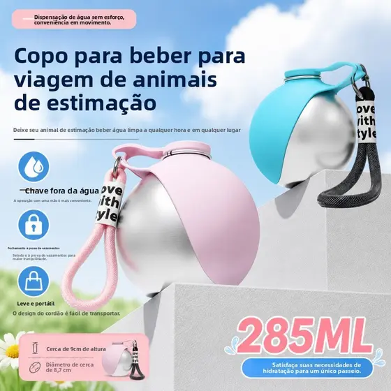 Garrafa de Água Portátil de Aço Inoxidável para Cães e Gatos, Bebedouro Dobrável com Retorno de Água, Grande Capacidade