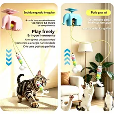 Brinquedo Elétrico Interativo para Gatos com Bola Suspensa Automática, Movimento Sobe e Desce, Varinha com Pena, Brinque
