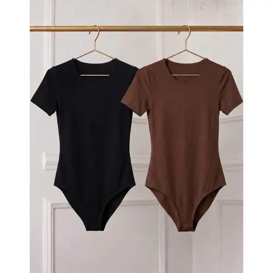 Kit 2 Body Feminino Manga Curta Gola Careca Redonda Suplex Premium Básico Justo Confortável Moda Femina