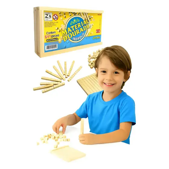 Material Dourado Individual 111 Peças Madeira Educativo Matemática Pedagógico Jott Play Pais Filhos