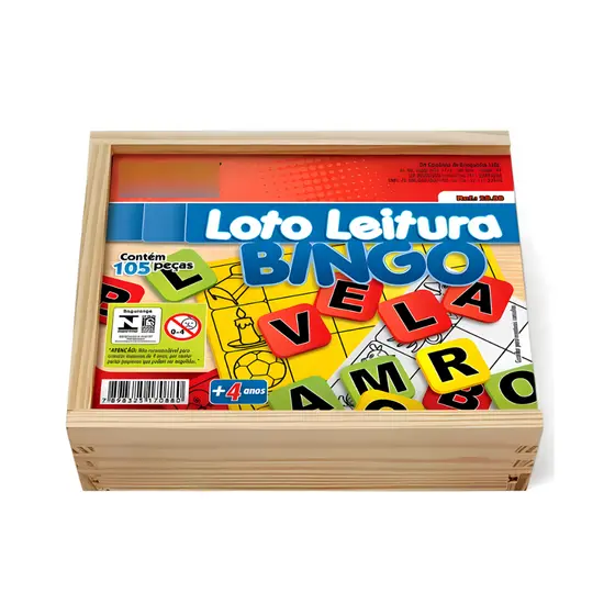 Loto Leitura Madeira Jogo Alfabetização Letramento Objetivo 105 Peças de Mdf Infantil Letras Sílaba