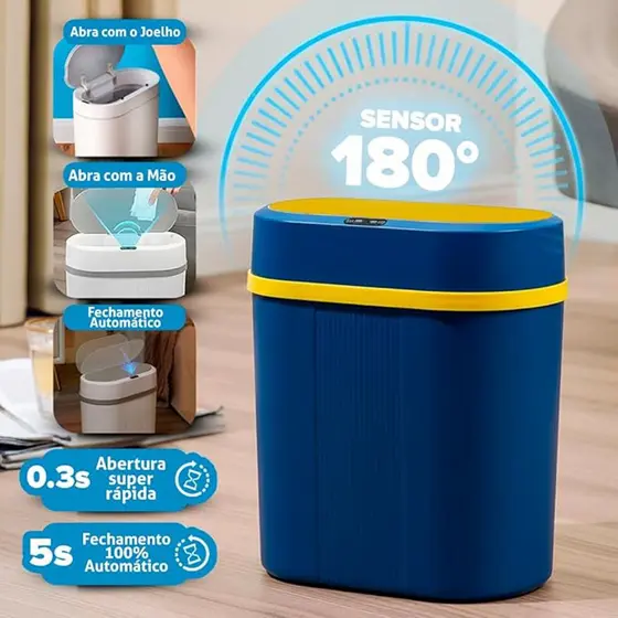 Lixeira Inteligente Automática com Sensor de Movimento 12L Abertura Rápida e Fechamento Automático