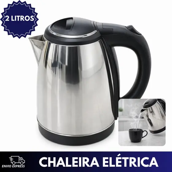 Chaleira Elétrica Inox 2 Litros Jarra Térmica Esquenta Chá Ferve Água Super Rápido 110v ou 220v
