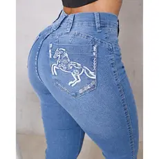 Calça Jeans Feminina Country Bordada Com Elastano Boot Coot Flare Cavalo