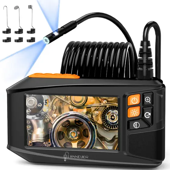 NDT Endoscópio com Câmera 1080P e Tela 4.3", Cabo Semi-Rígido 5m IP67, para Inspeção Automotiva e Industrial