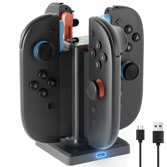 Carregador de Controles para Switch 2 – Estação de Carregamento Rápido Joy-Con 4 em 1 Com Indicador LED