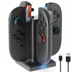Carregador de Controles para Switch 2 – Estação de Carregamento Rápido Joy-Con 4 em 1 Com Indicador LED