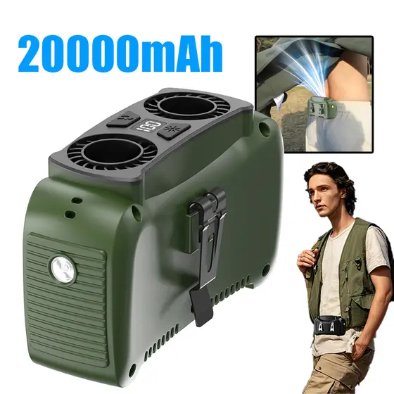 Ventilador Portátil de Cintura Potente Turbo Resfriamento LED Velocidade Ajustável Silencioso Recarregável
