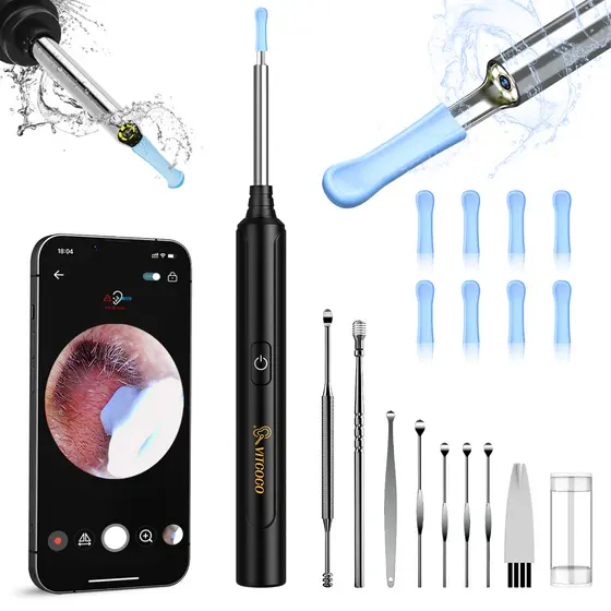 Otoscópio WiFi com Câmera HD, Removedor de Cera de Ouvido sem Fio, Visualização em Tempo Real pelo Celular