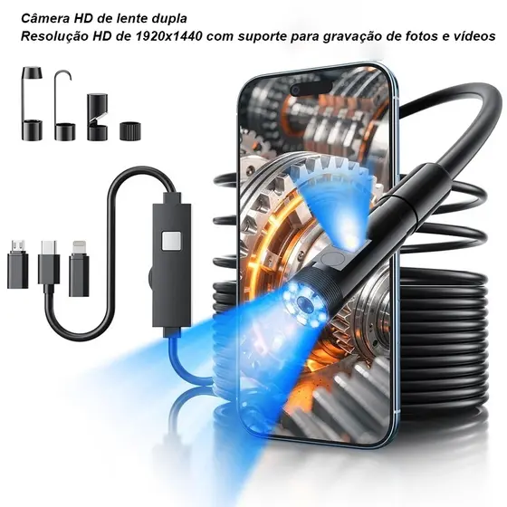 Endoscópio Cobra 3 em 1 USB com Câmera HD, IP67 à Prova D'Água, Ferramenta de Inspeção para Mecânica