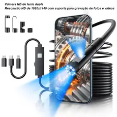 Endoscópio Cobra 3 em 1 USB com Câmera HD, IP67 à Prova D'Água, Ferramenta de Inspeção para Mecânica