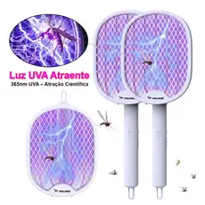 Raquete Elétrica Dobrável, 3 Horas de Autonomia da Bateria,USB Recarregável com Luz UV e Suporte de Mesa, Mata Mosquito