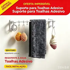 Porta Toalha Para Banheiro DUPLA CAMADA COM GANCHOS Sem Furo Com Suporte De Adesivos Multiuso