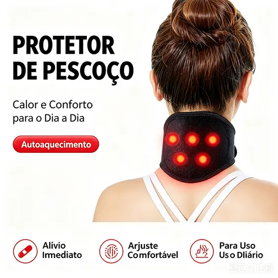 Colar Cervical Magnético com Terapia de Calor – Suporte e Aquecedor de Pescoço com Artemísia e Autoaquecimento (Unissex)