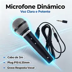 Microfone Dinâmico Profissional com Cabo 5m, SM58 Cardioide com Chave Liga/Desliga, Saída P10, para Karaokê e Palestras