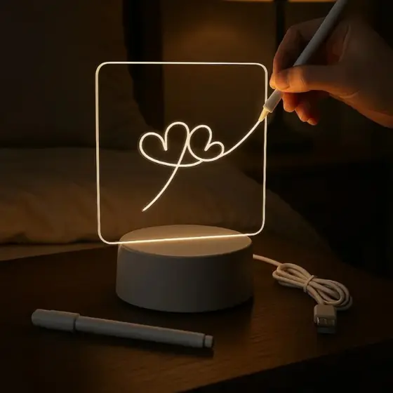 Luminária LED 3D Lousa Para Escrita 7 Cores Quadro Interativo De Anotações