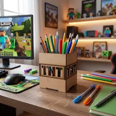 Enfeite Porta Lápis Organizador de Mesa Tnt e Creeper Minecraft de Mesa em Mdf Lembrancinha