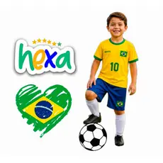 Conjunto Brasil Infantil Copa Camisa+Short Futebol Unissex 2ao8 Uniforme Torcedor Seleção Canarinho