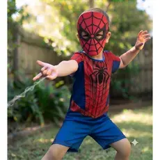 Fantasia Homem-Aranha Spider-Man Infantil Macacão Curto Helanca+Mascara EVA Super Herói