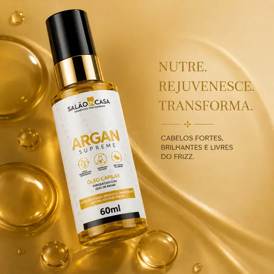 Óleo de Argan 60ml | Nutrição Profunda | Reparação das Cutículas | Brilho Intenso | Salão In Casa