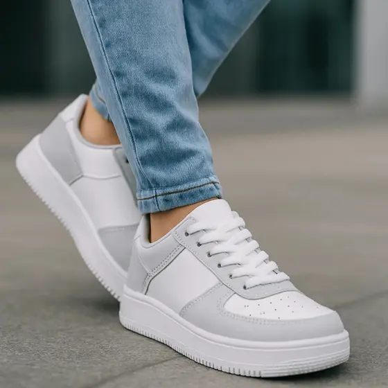 Tênis Feminino Branco Caramelo Super Confortável Moderno Leve