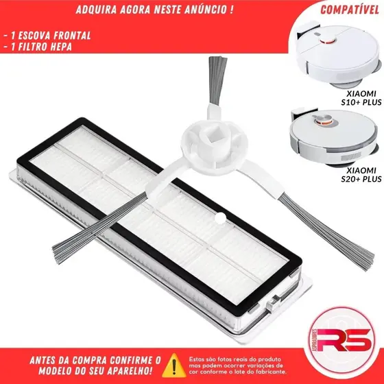 Kit Acessorios 1 Escova 1 Filtro Robo Aspirador Xiaomi S10+ X10+ S20+ X20+ Plus