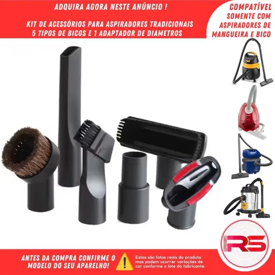 Kit Adaptador Acessorios Bicos Para Aspirador Pó Convencional - SÓ PARA ASPIRADORES COM MANGUEIRA