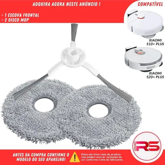 Kit Acessorios 1 Escova 2 Disco Mop Robo Aspirador Xiaomi S10+ X10+ S20+ X20+ Plus