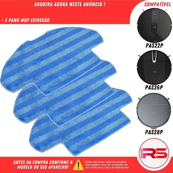 Kit 3 Panos Mop Esfregão Flanela para Robo Aspirador COMPATÍVEL-PHILCO PAS22P PAS26P PAS28P