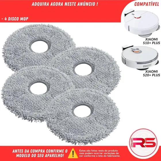 Kit 4 Discos Mop Robo Aspirador Xiaomi S10+ X10+ S20+ X20+ Plus